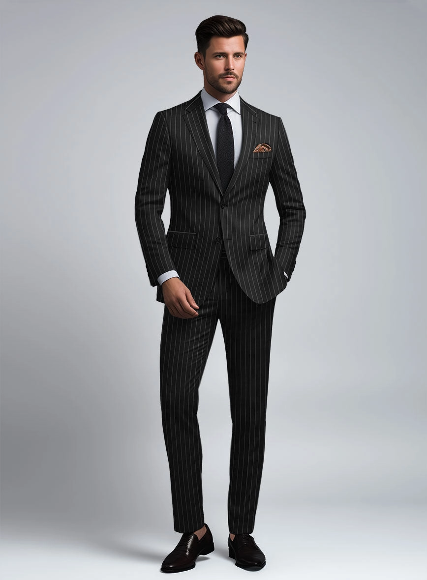 Hardy Minnis Black Rope Stripe Wool Suit