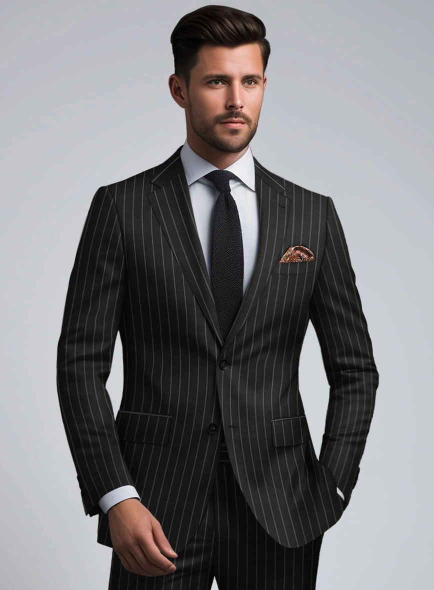 Hardy Minnis Black Rope Stripe Wool Suit