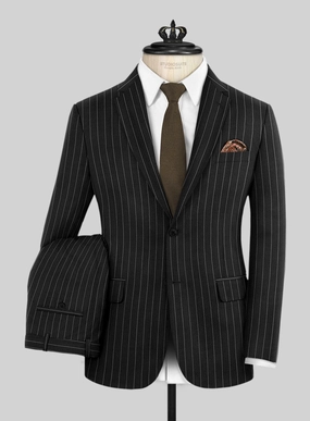 Hardy Minnis Black Rope Stripe Wool Suit