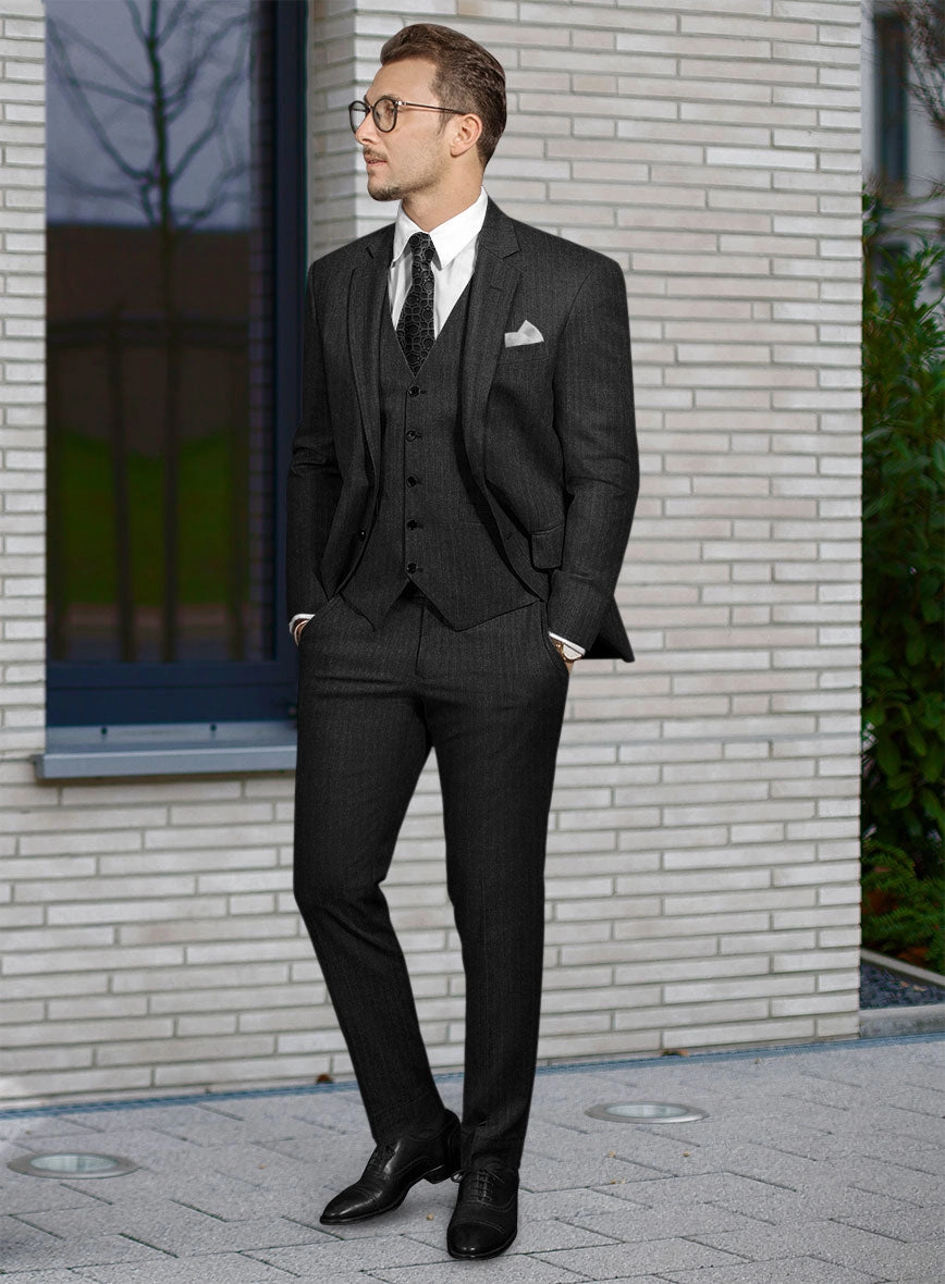 Hardy Minnis Charcoal Herringbone Wool Suit