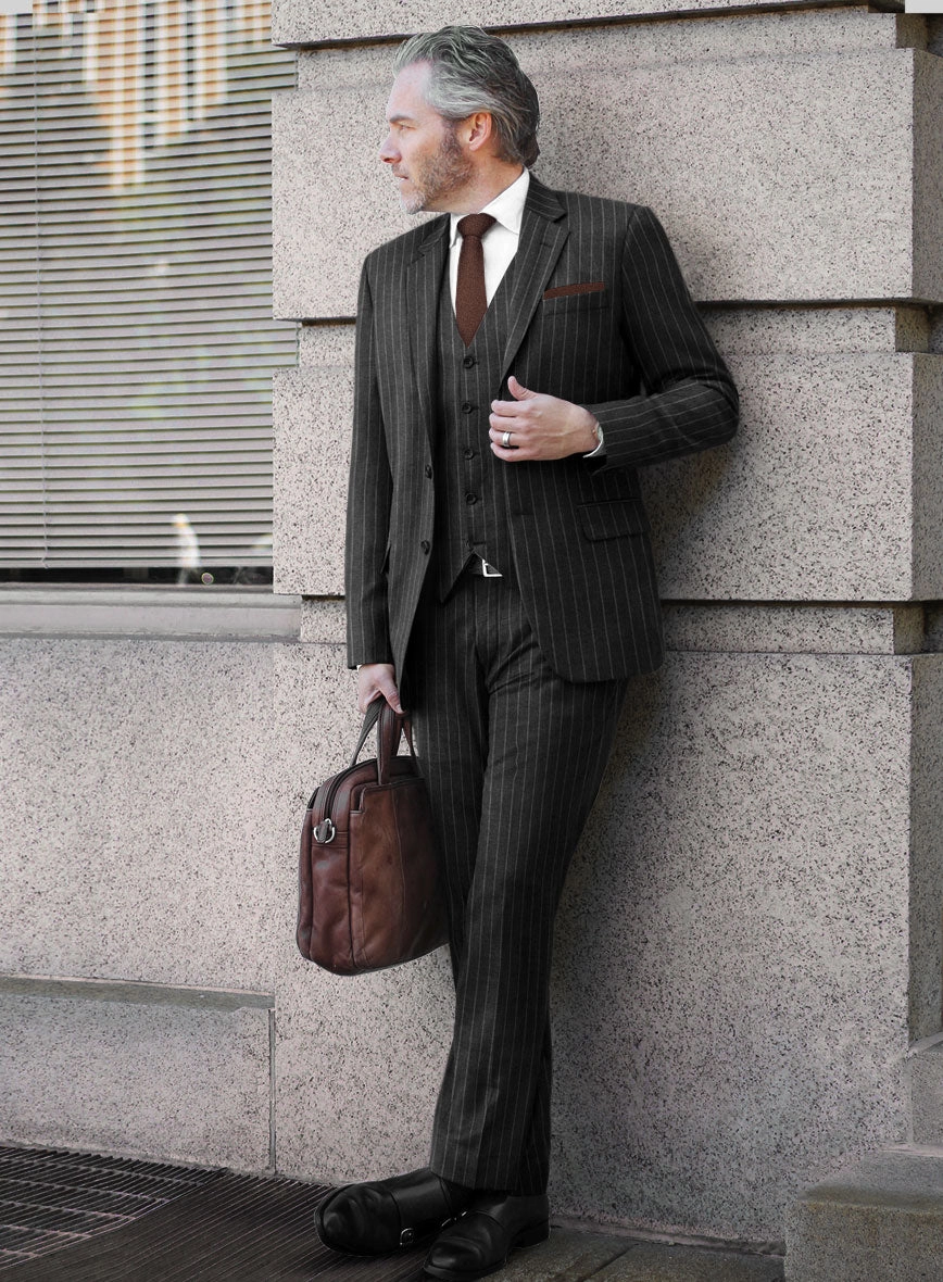 Hardy Minnis Charcoal Rope Stripe Wool Suit