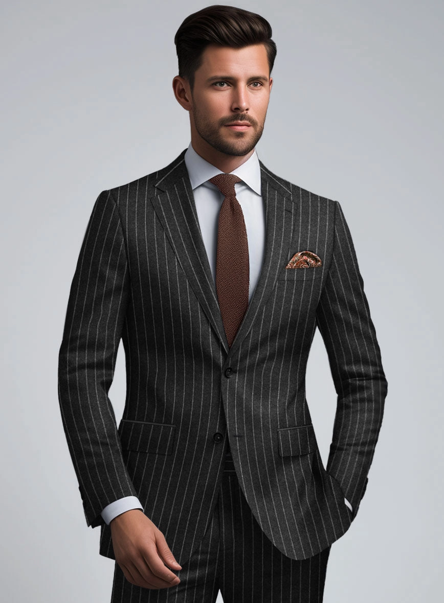 Hardy Minnis Charcoal Rope Stripe Wool Suit