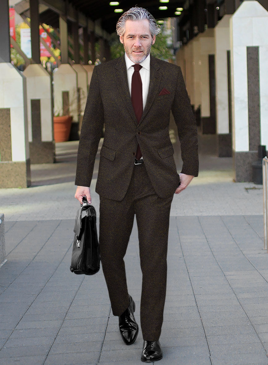 Highlander Heavy Dark Brown Herringbone Tweed Suit