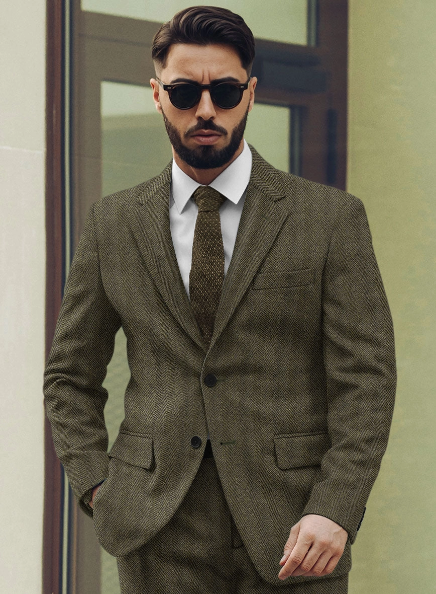 Highlander Olive Herringbone Tweed Suit