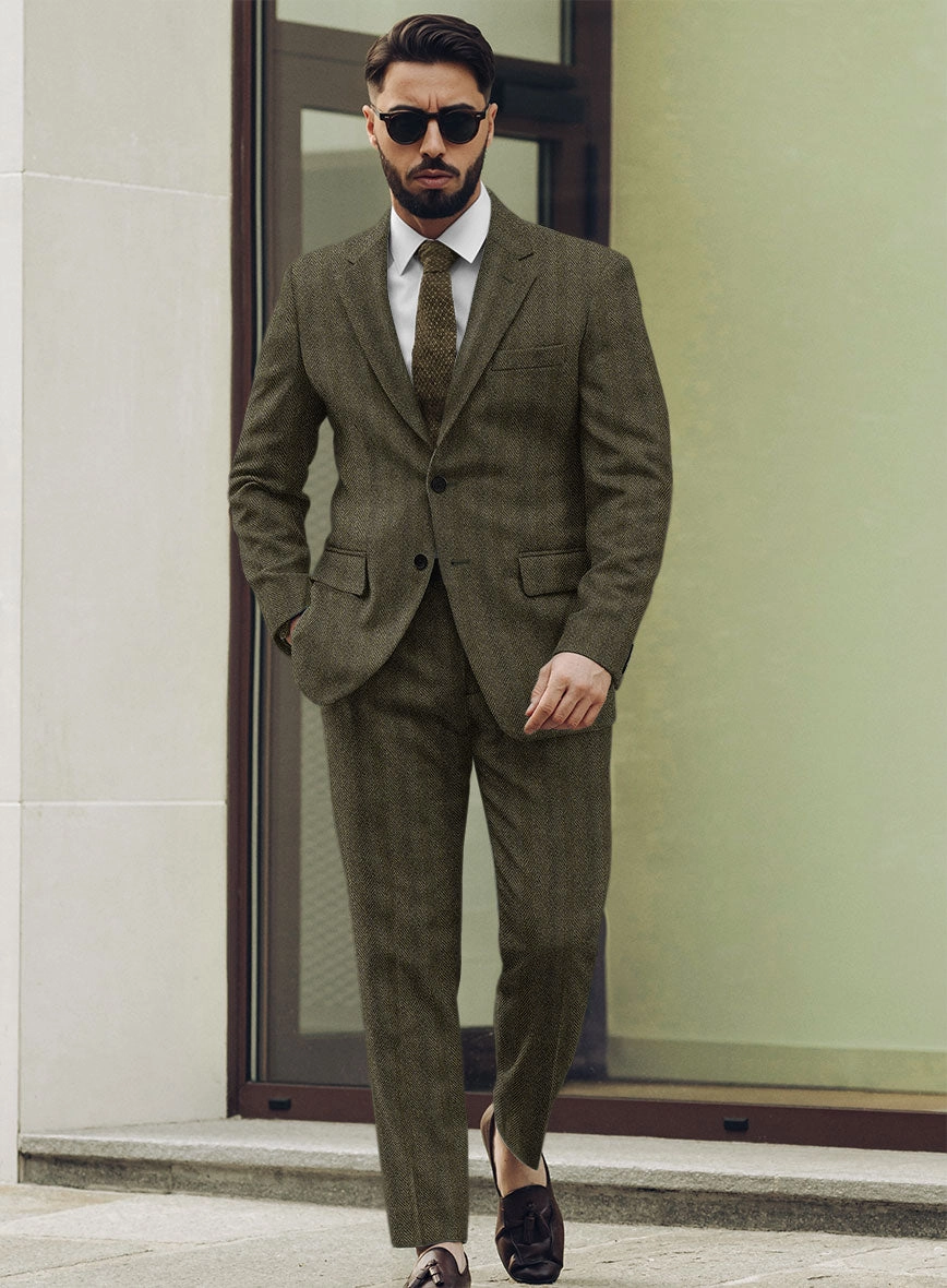 Highlander Olive Herringbone Tweed Suit