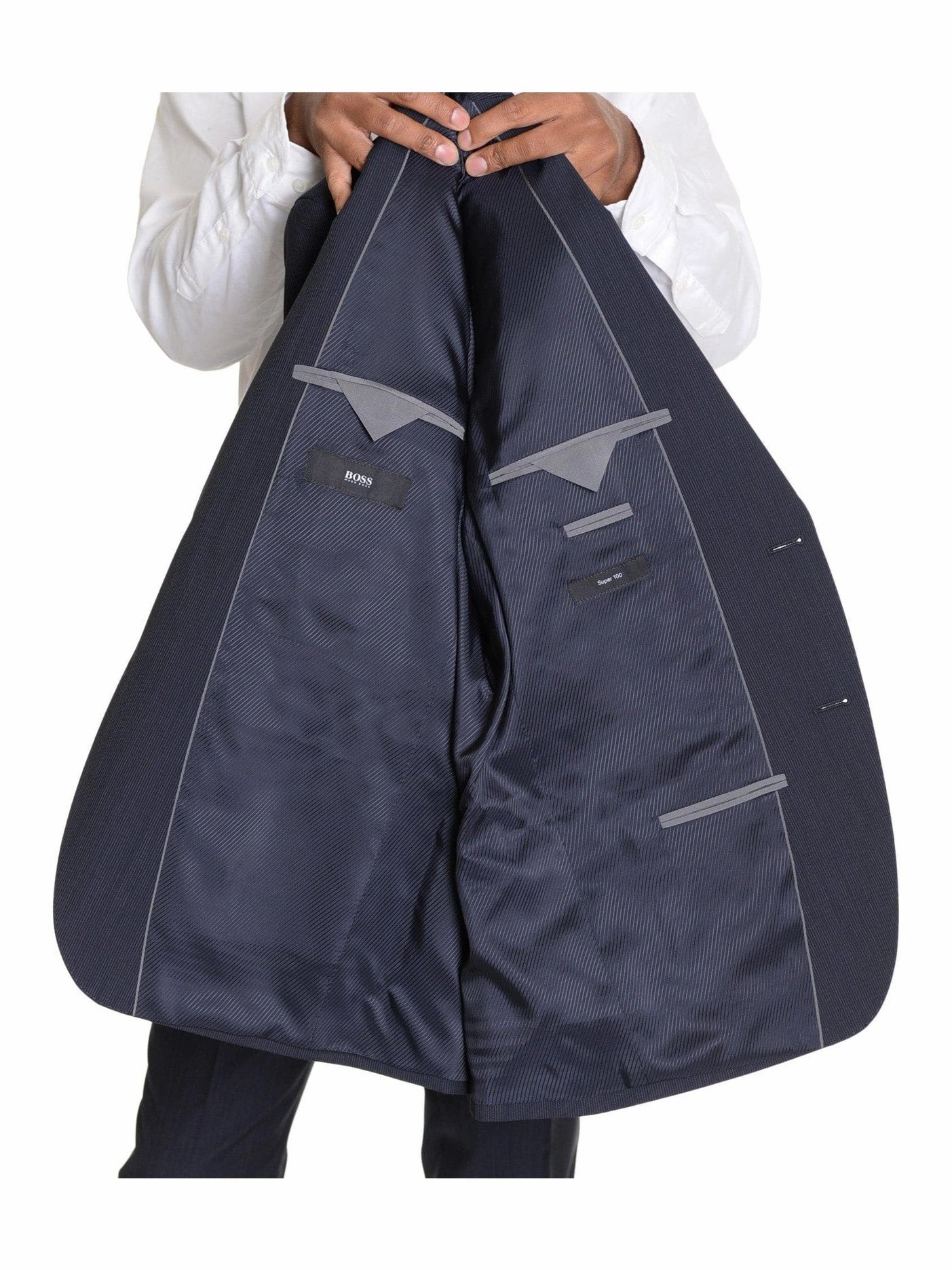 Hugo Boss The Kings/Central Navy Blue Super 100 Wool Suit With Ticket Pocket