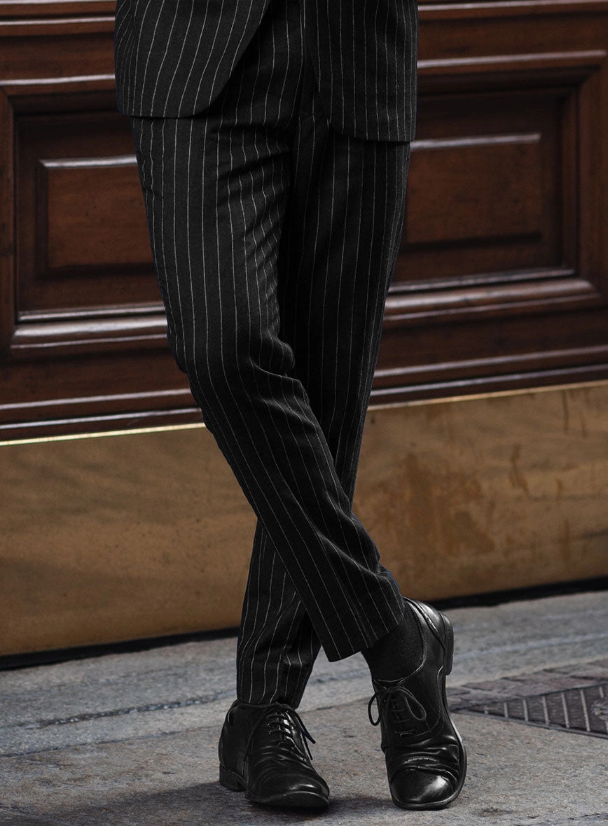 Italian Afito Black Chalkstripe Flannel Suit