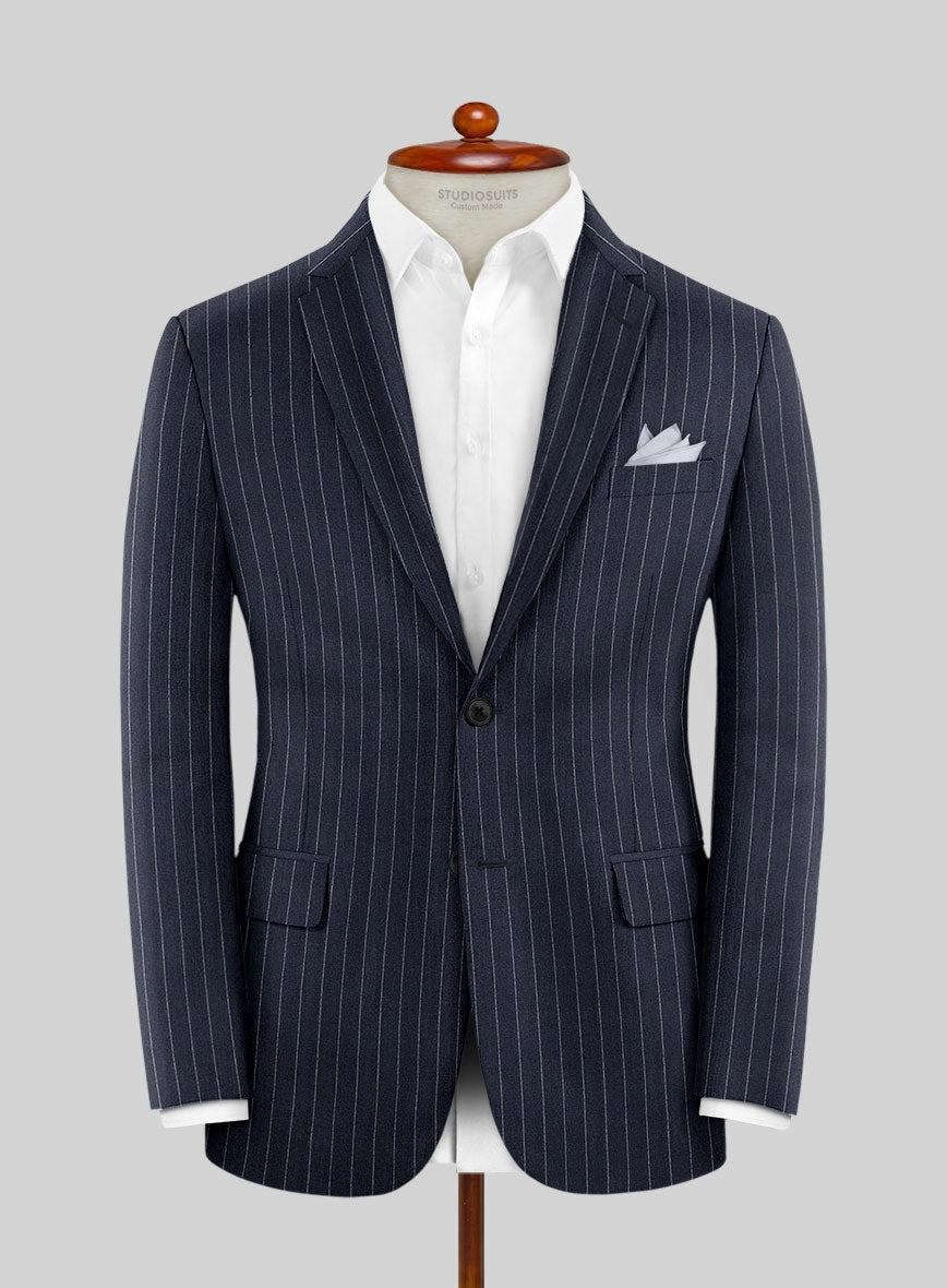 Italian Afito Indigo Blue Chalkstripe Flannel Suit