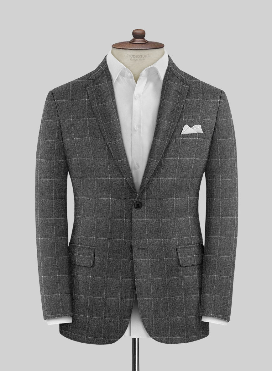 Italian Balca Gray Windowpane Flannel Suit