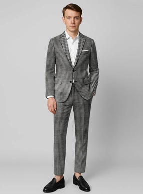 Italian Black & White Houndstooth Tweed Suit