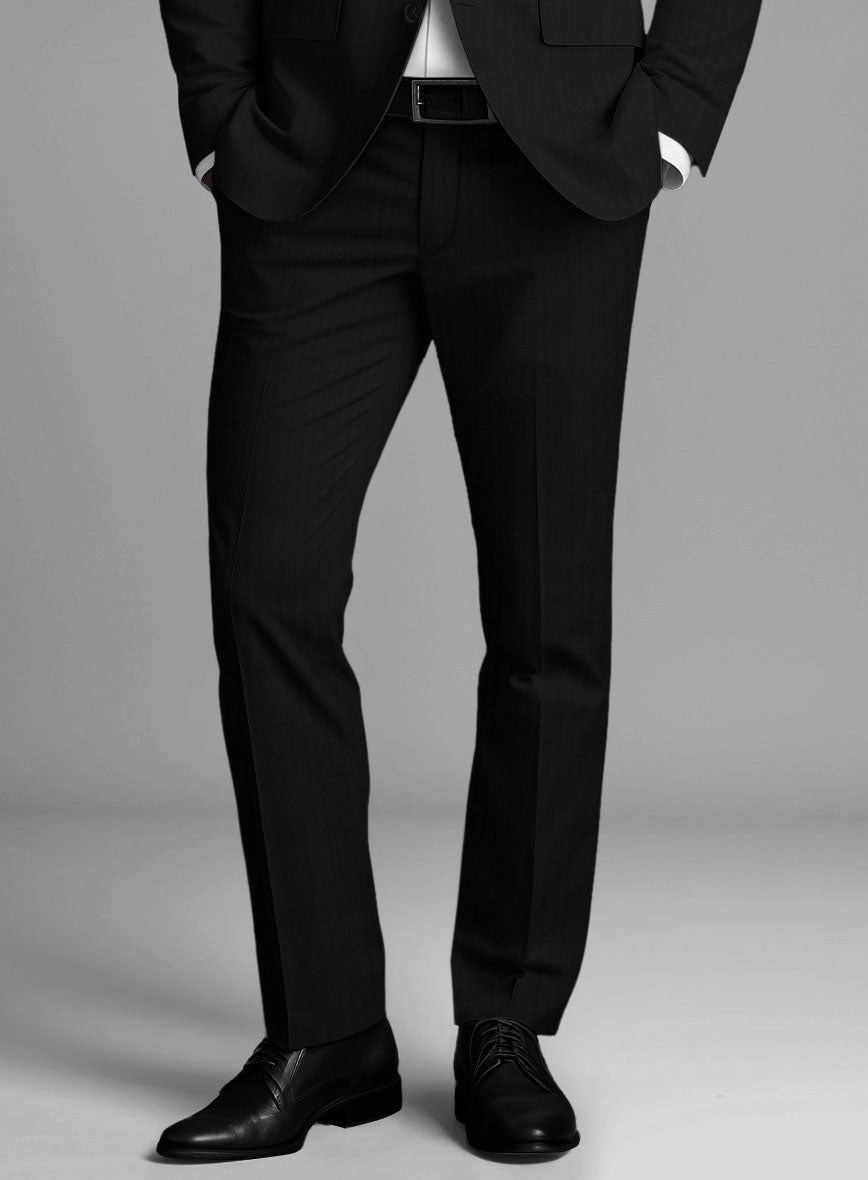 Italian Black Herringbone Cotton Suit