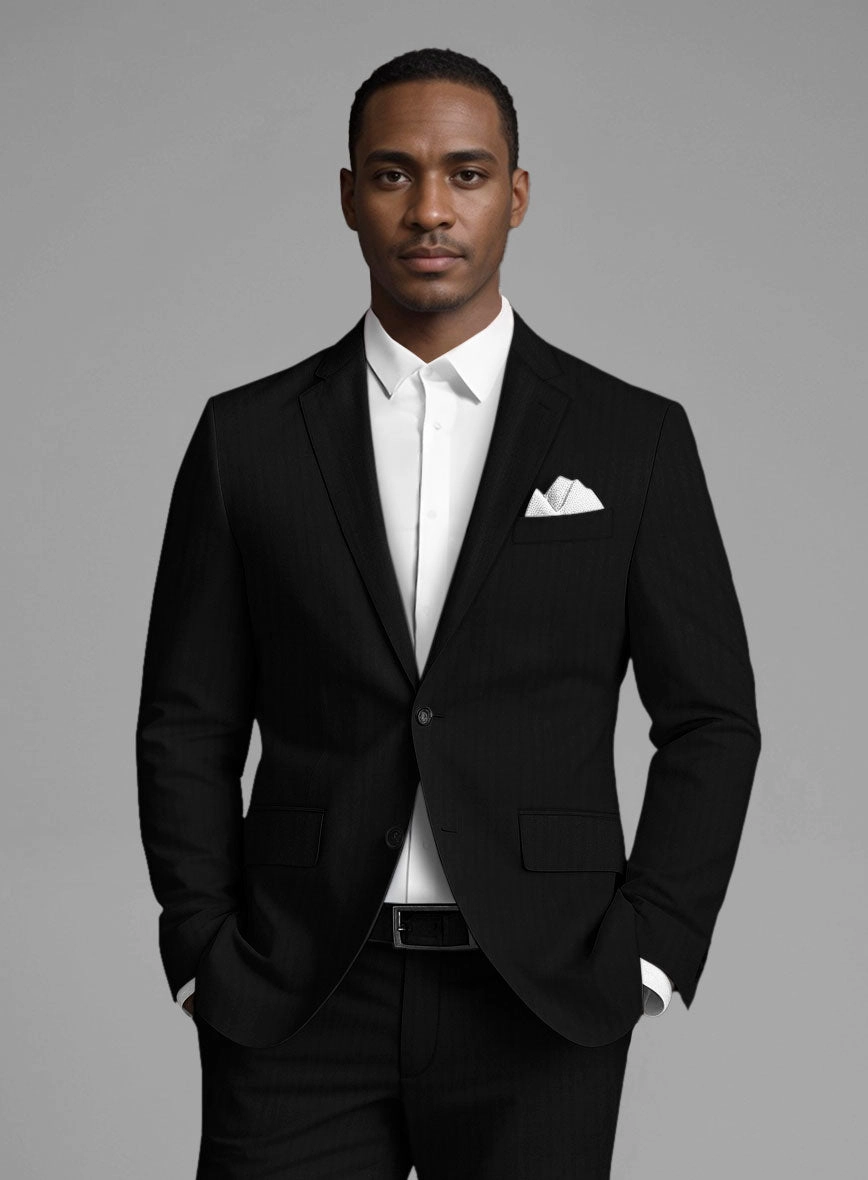 Italian Black Herringbone Cotton Suit