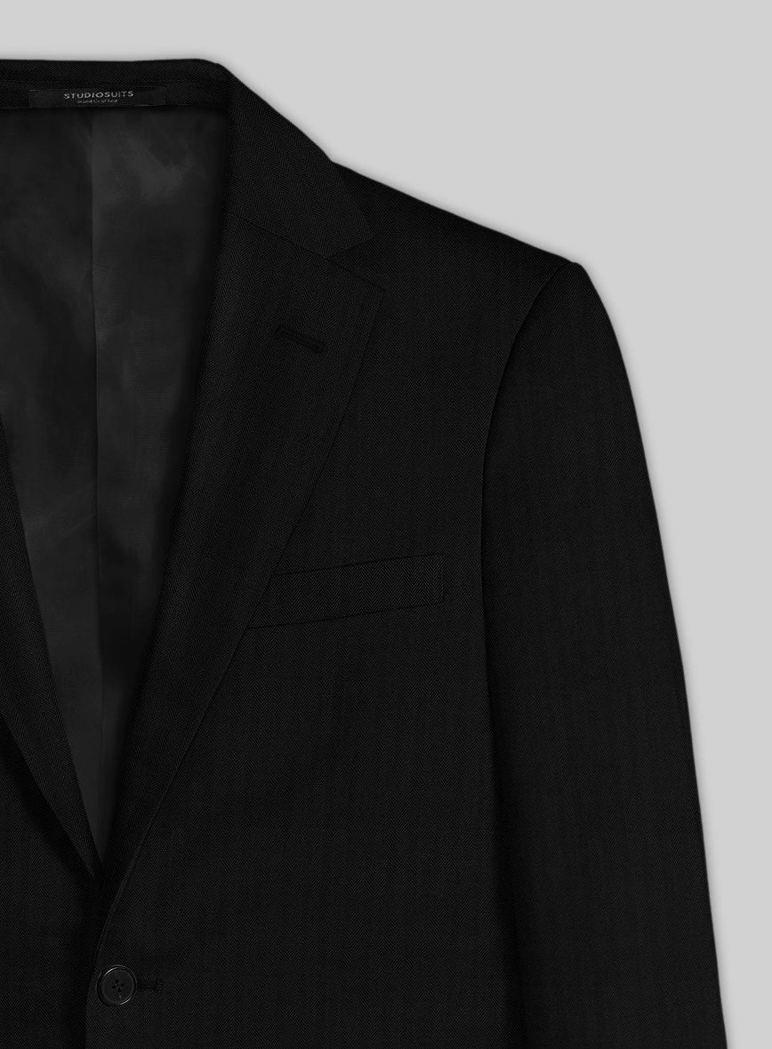 Italian Black Herringbone Cotton Suit