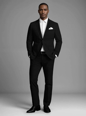 Italian Black Herringbone Cotton Suit