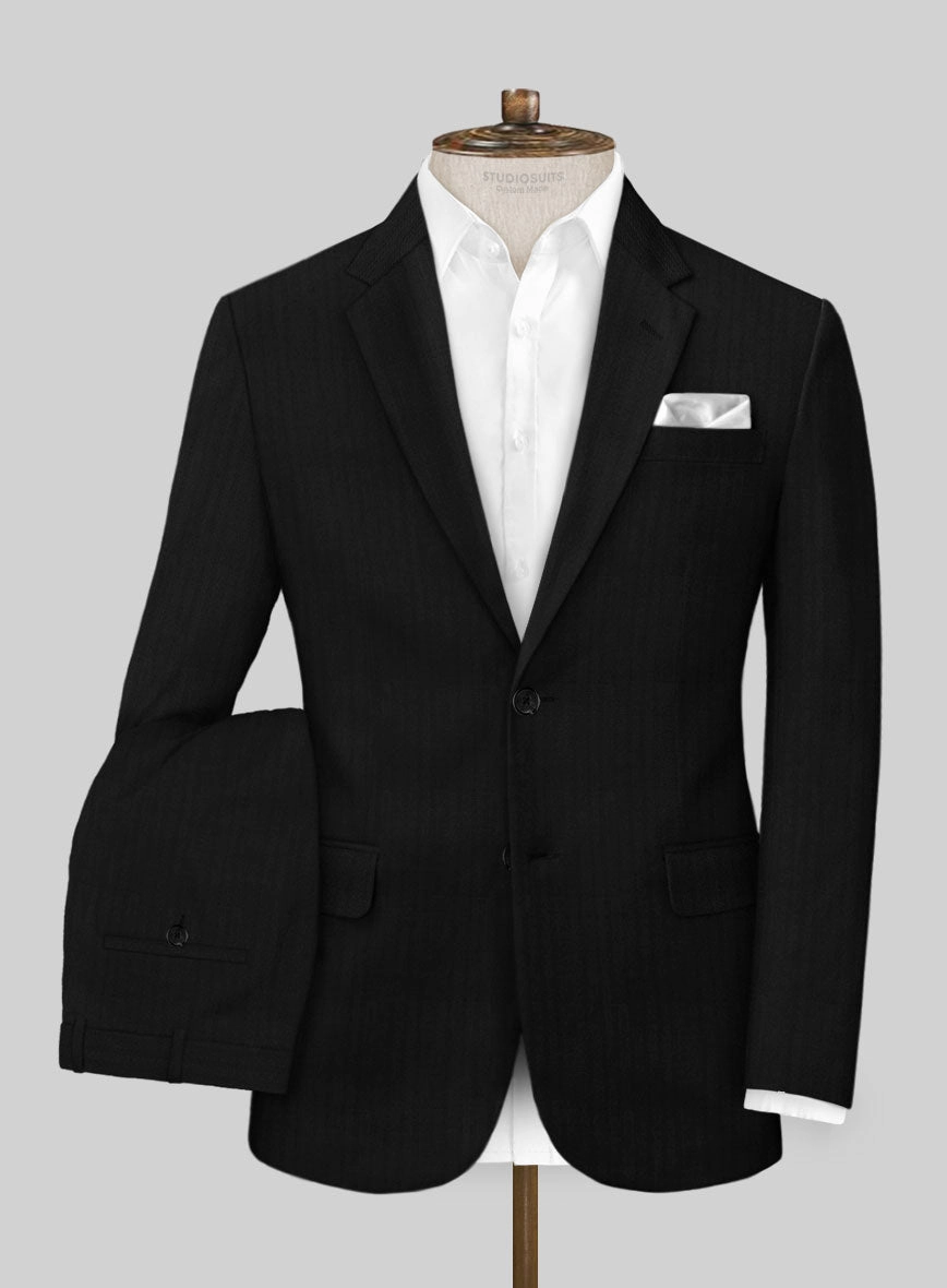 Italian Black Herringbone Cotton Suit