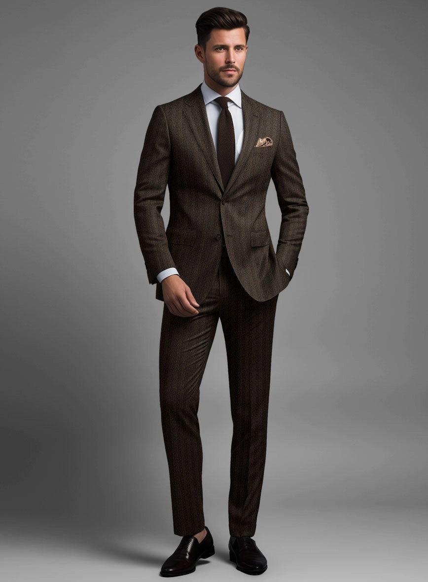 Italian Dark Brown Herringbone Flannel Suit