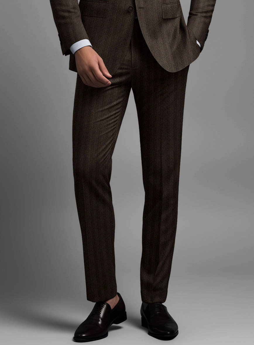 Italian Dark Brown Herringbone Flannel Suit