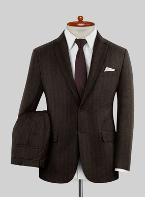 Italian Dark Brown Herringbone Flannel Suit