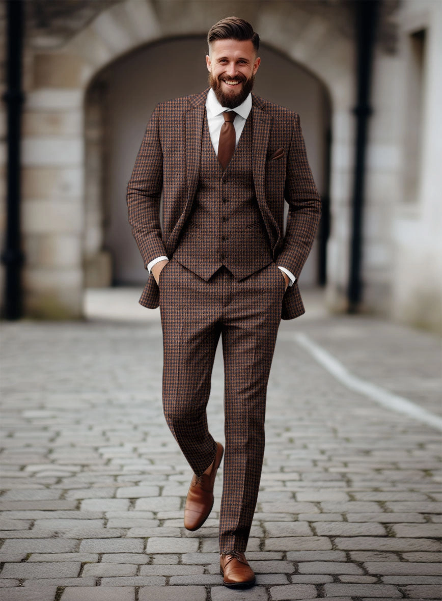 Italian Dark Brown Houndstooth Tweed Suit
