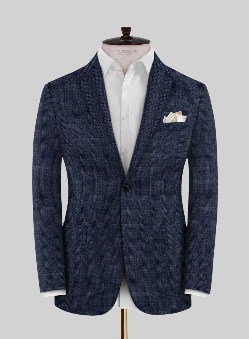 Italian Flick Dark Blue Checks Flannel Suit
