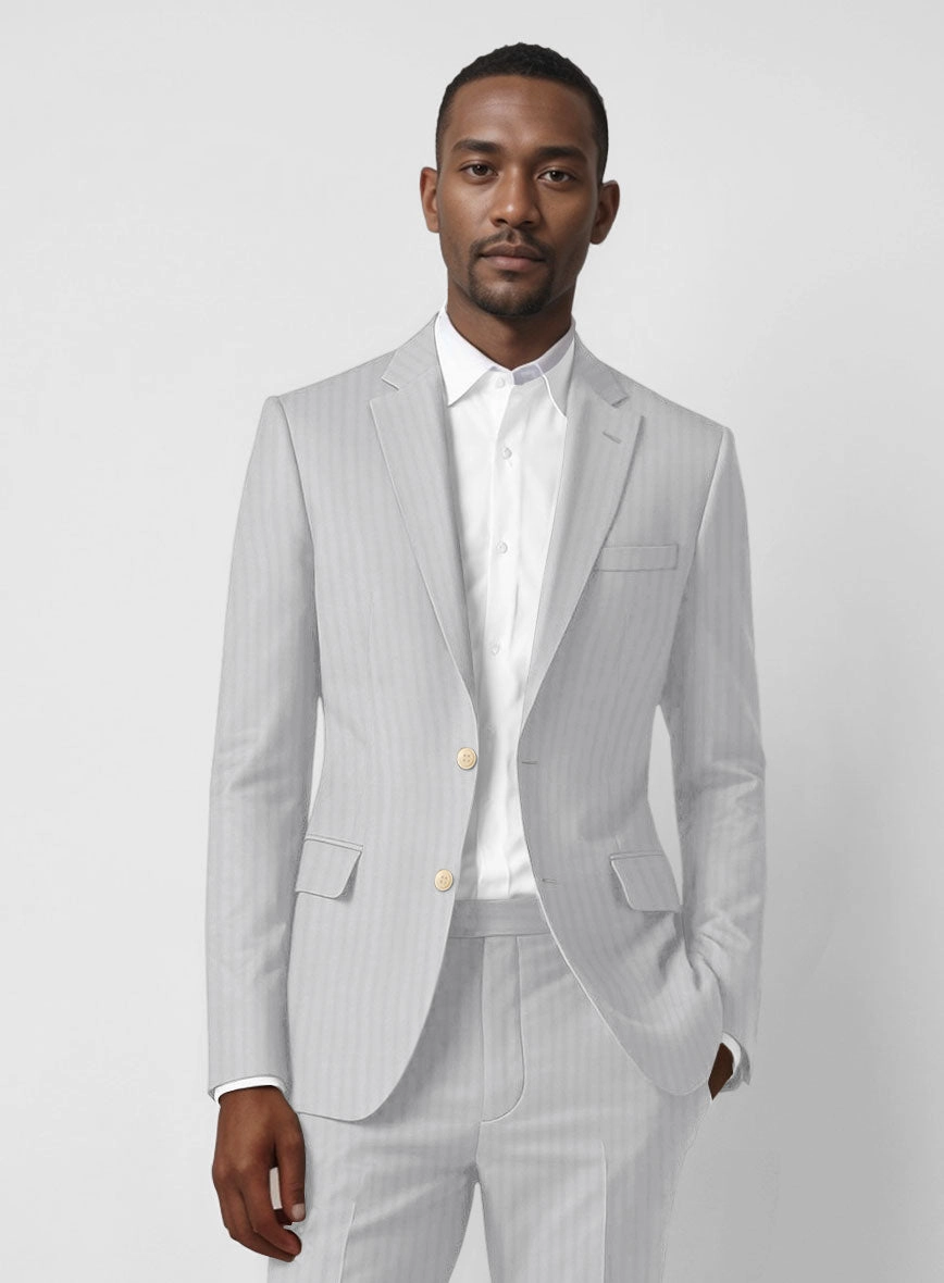 Italian Gray Herringbone Cotton Suit