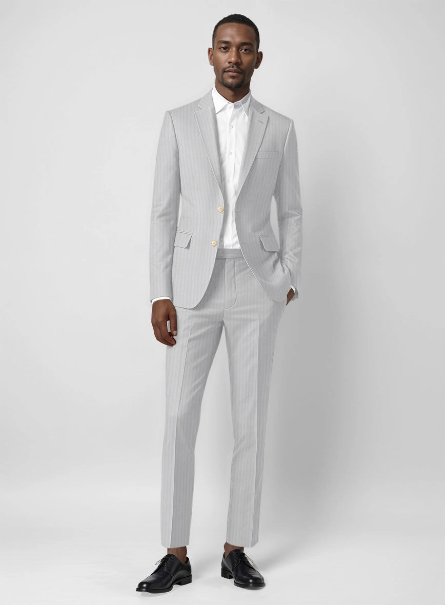 Italian Gray Herringbone Cotton Suit