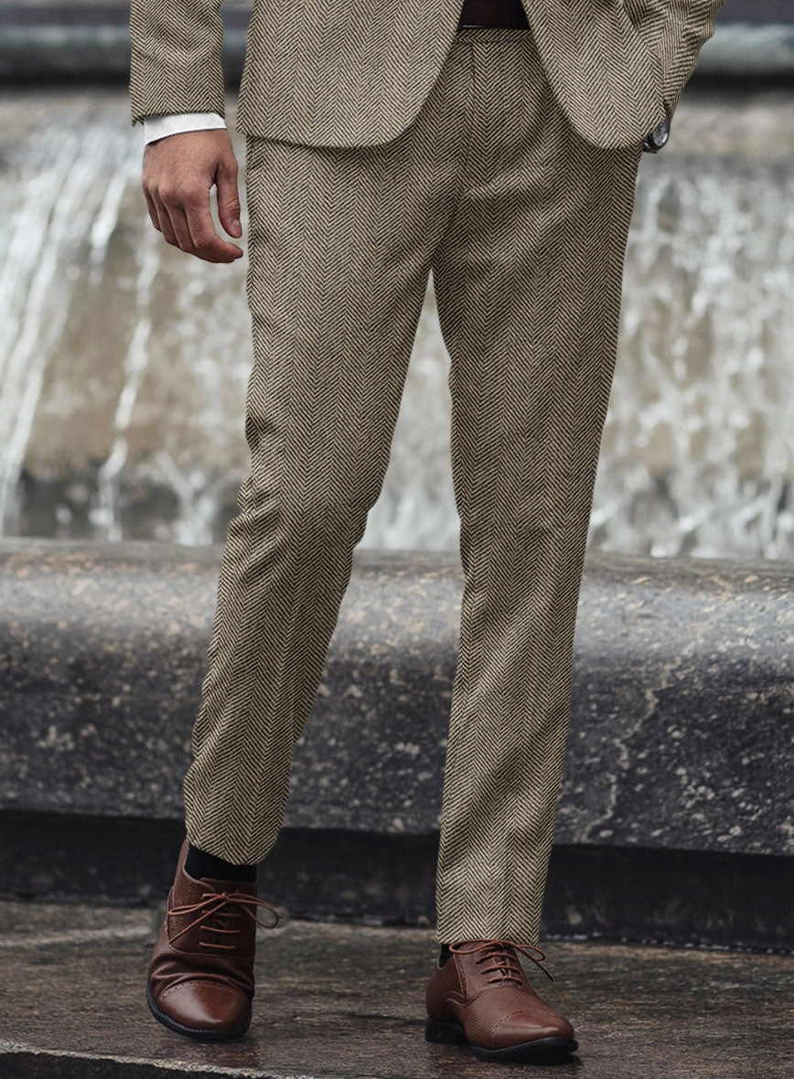 Italian Highlander Stone Beige Herringbone Tweed Suit