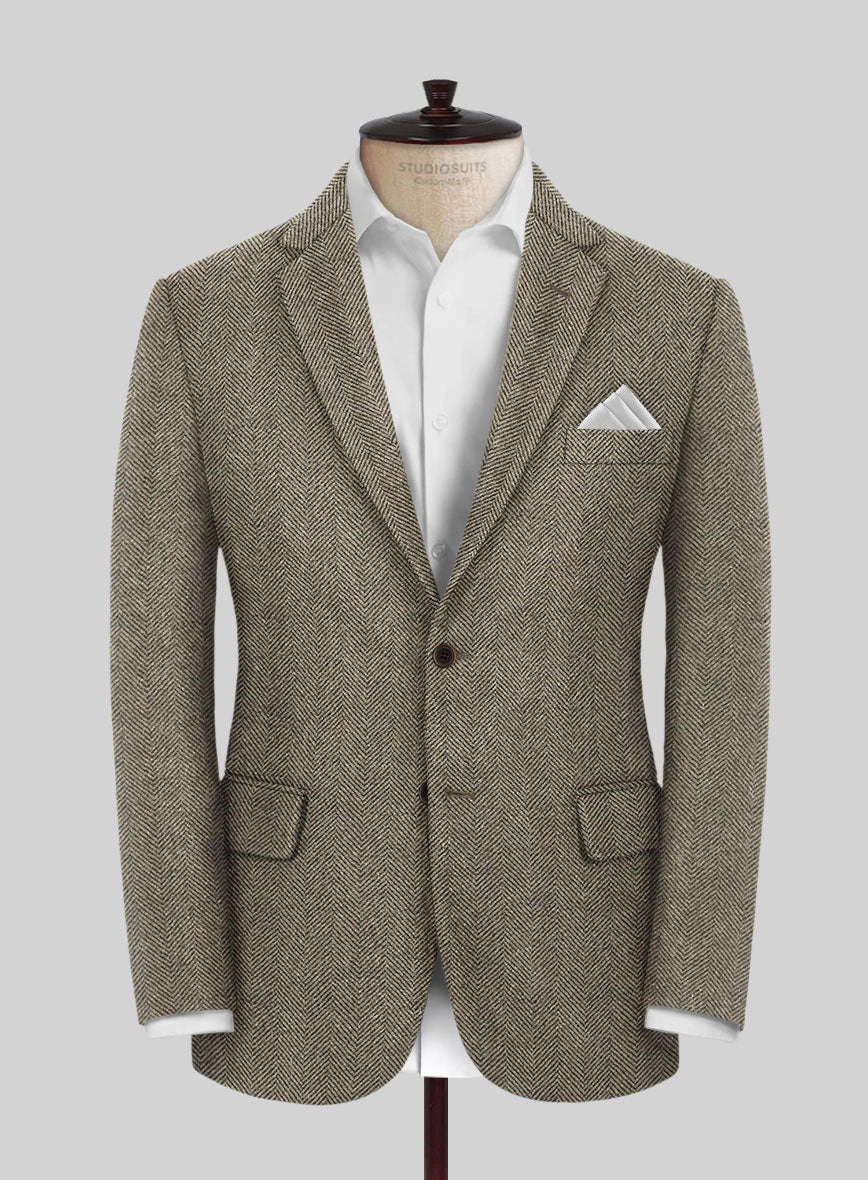 Italian Highlander Stone Beige Herringbone Tweed Suit