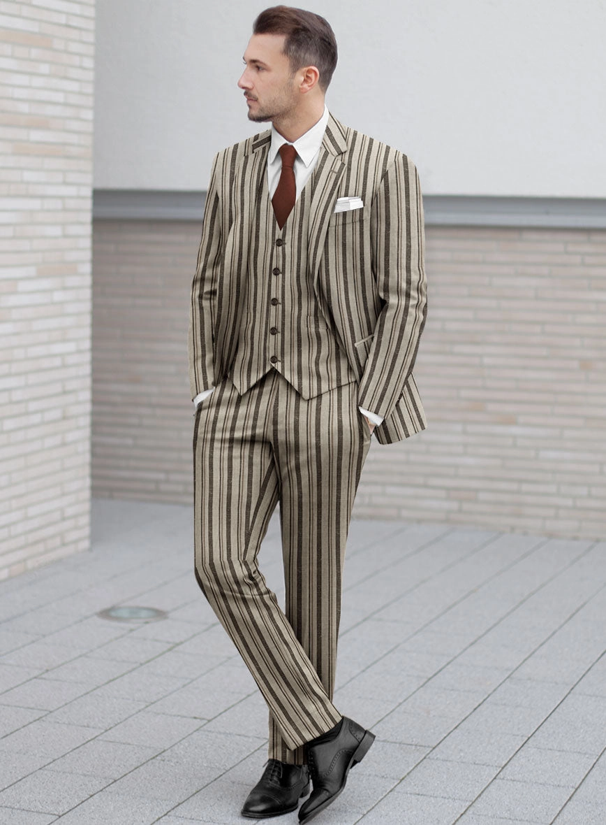 Italian Murano Emario Stripe Wool Linen Silk Suit