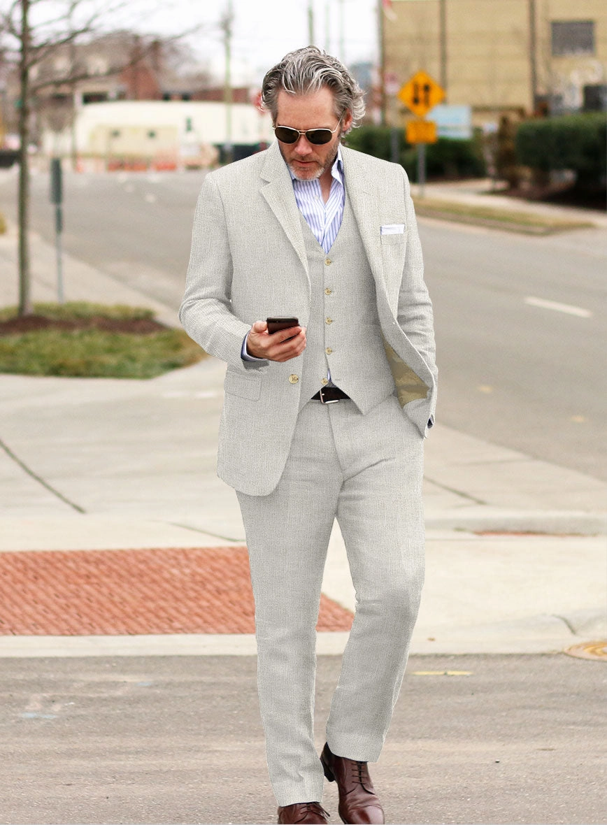Italian Prato Beige Sharkskin Linen Suit
