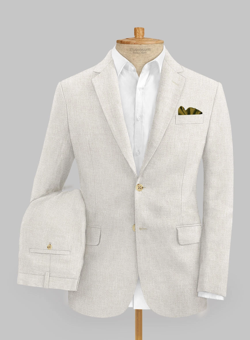 Italian Prato Beige Sharkskin Linen Suit