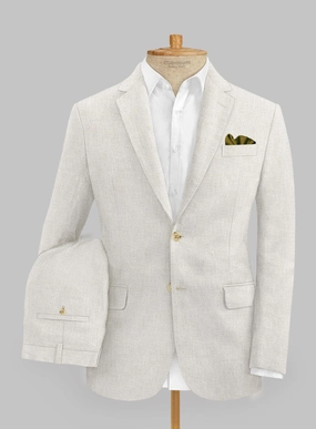 Italian Prato Beige Sharkskin Linen Suit