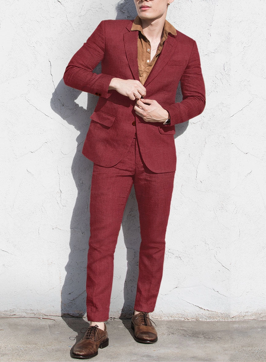Italian Prato Burgundy Linen Suit