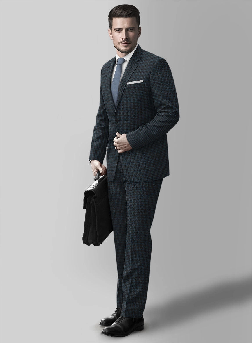 Italian Timas Teal Blue Houndstooth Flannel Suit