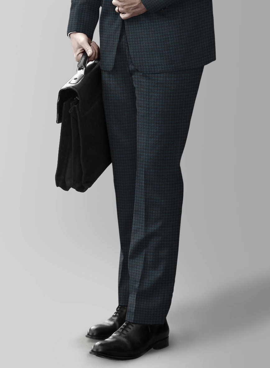 Italian Timas Teal Blue Houndstooth Flannel Suit