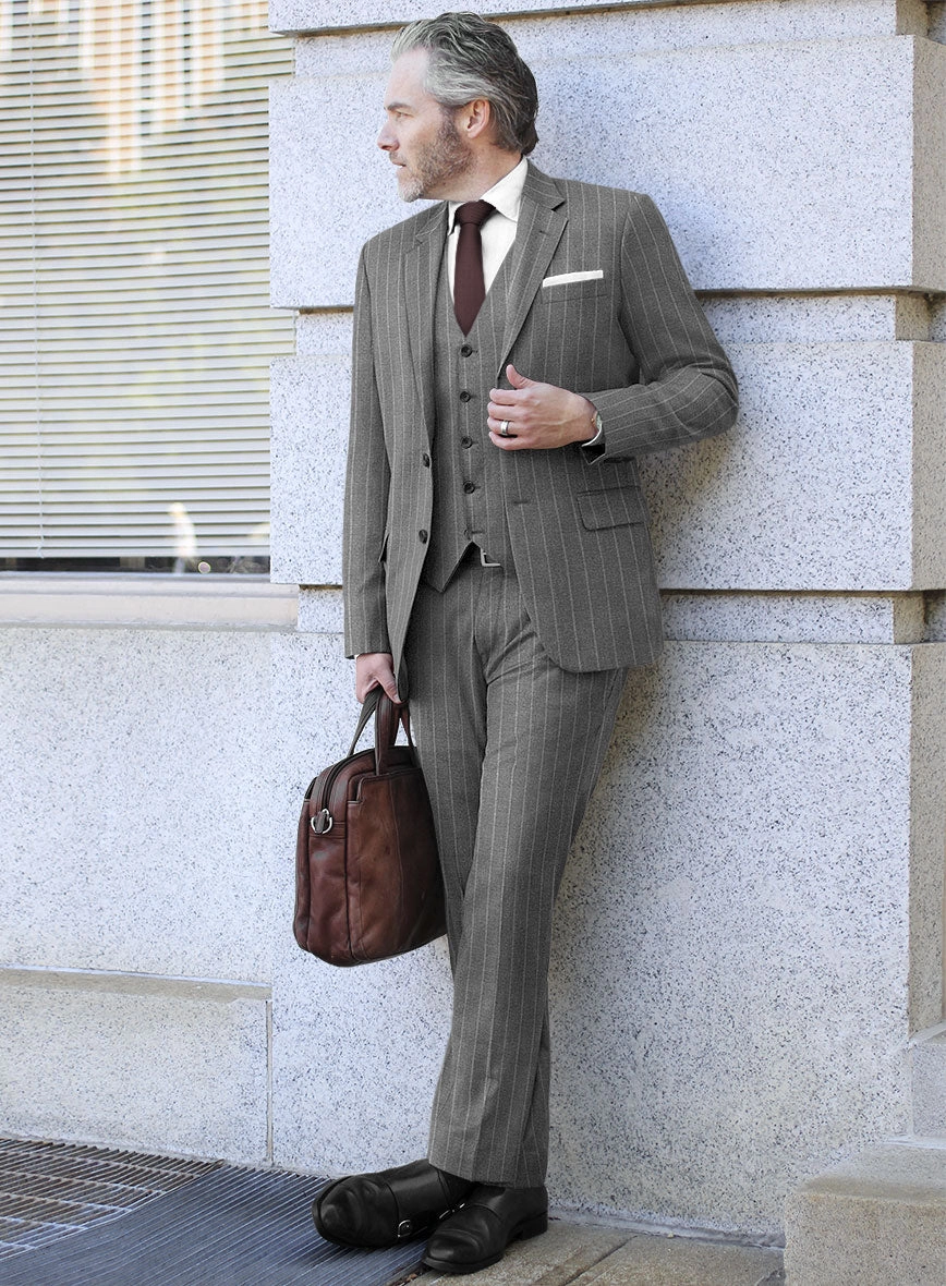 Italian Uben Gray Chalkstripe Flannel Suit