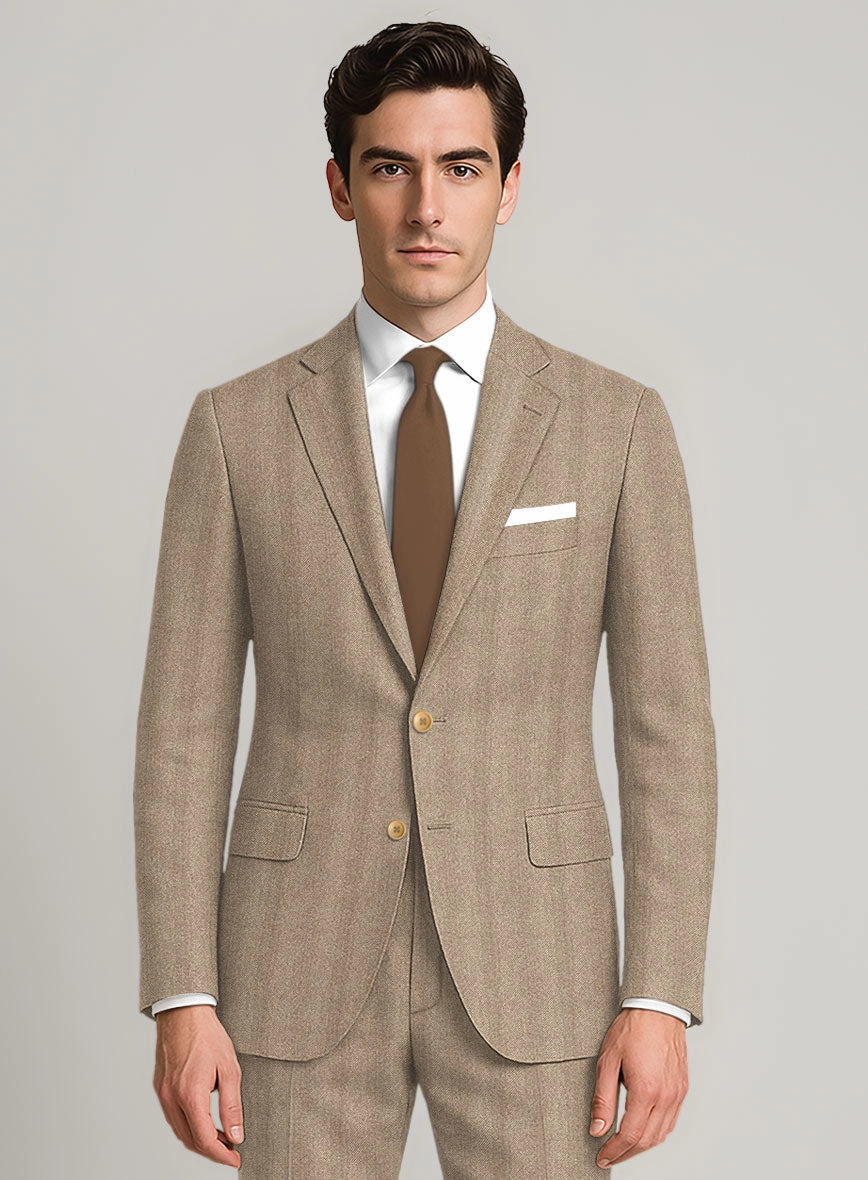 Italian Wide Herringbone Beige Tweed Suit