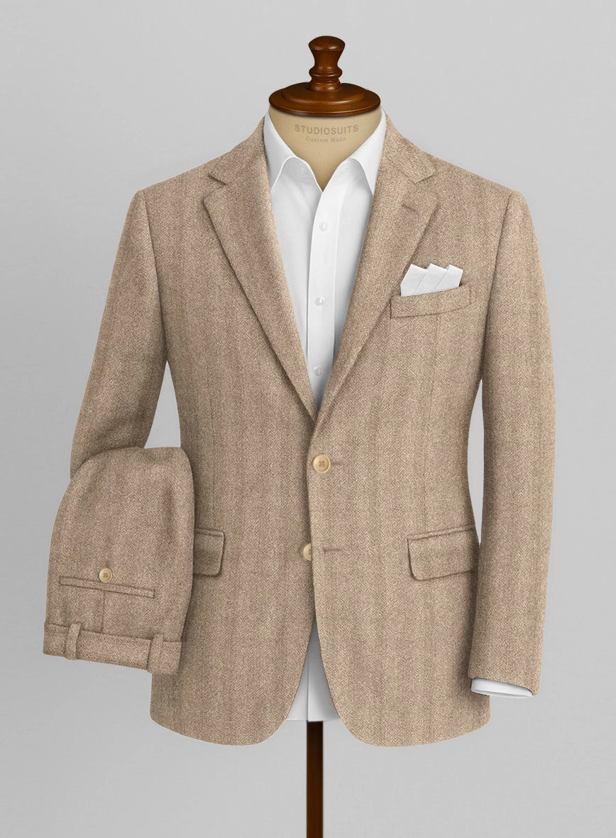 Italian Wide Herringbone Beige Tweed Suit