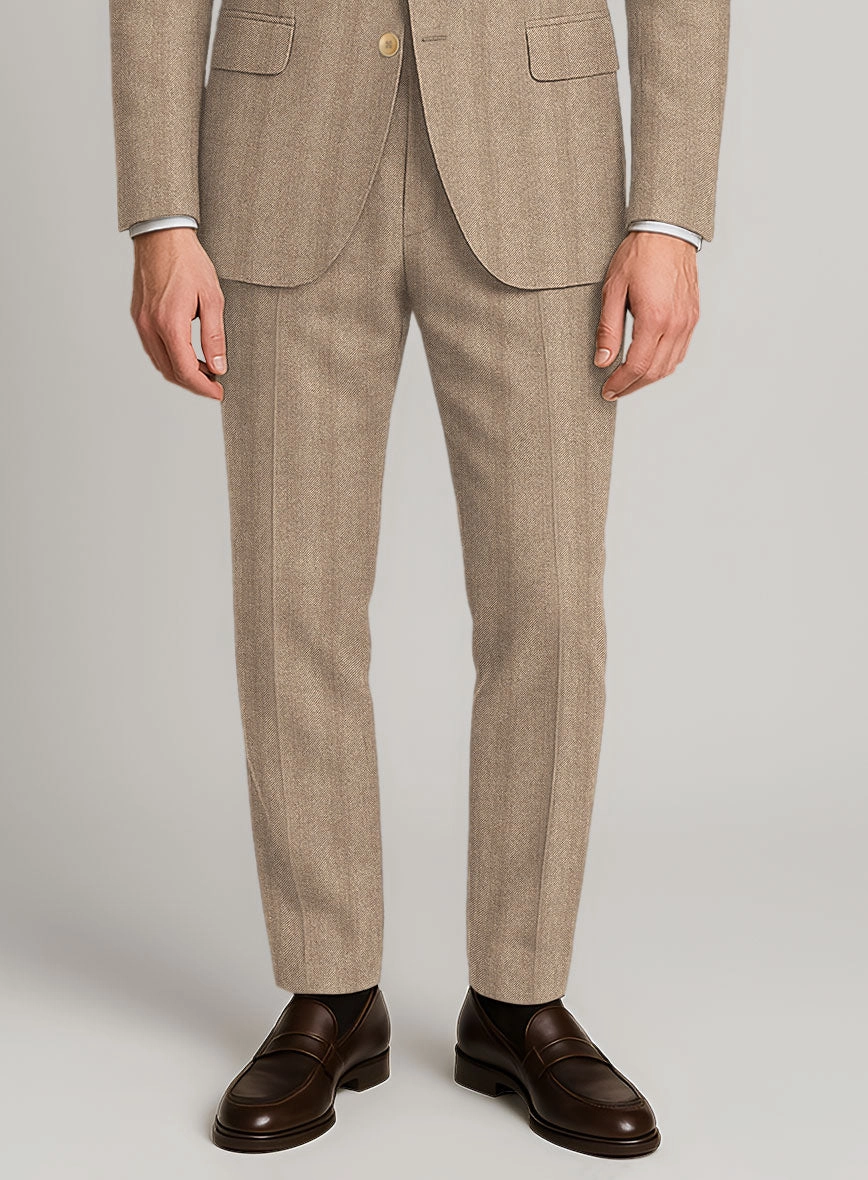 Italian Wide Herringbone Beige Tweed Suit