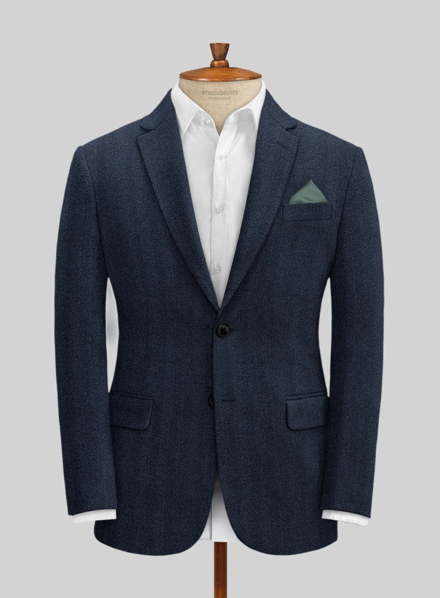 Italian Wide Herringbone Blue Tweed Suit
