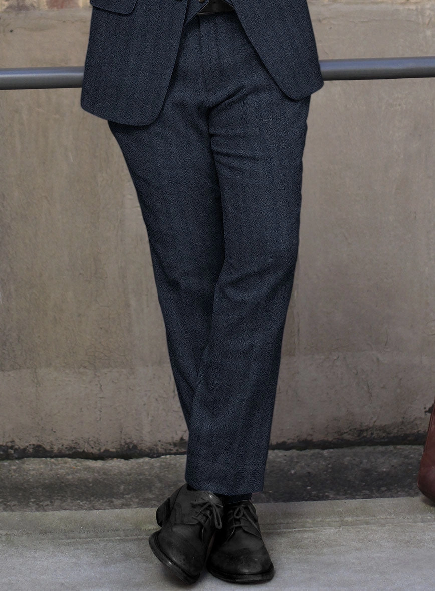 Italian Wide Herringbone Blue Tweed Suit