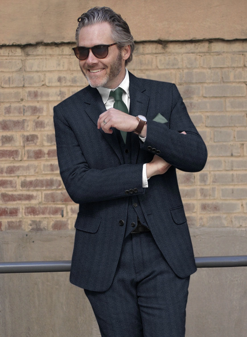 Italian Wide Herringbone Blue Tweed Suit