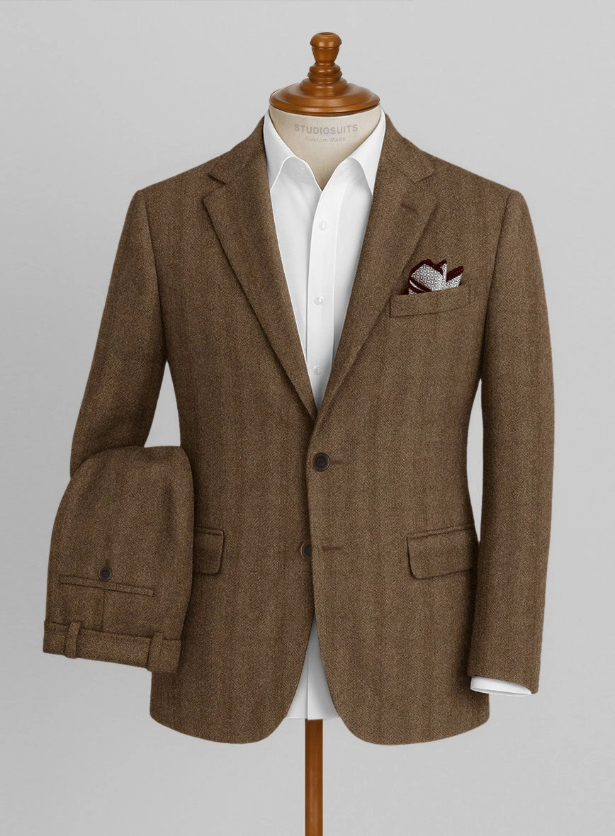 Italian Wide Herringbone Brown Tweed Suit