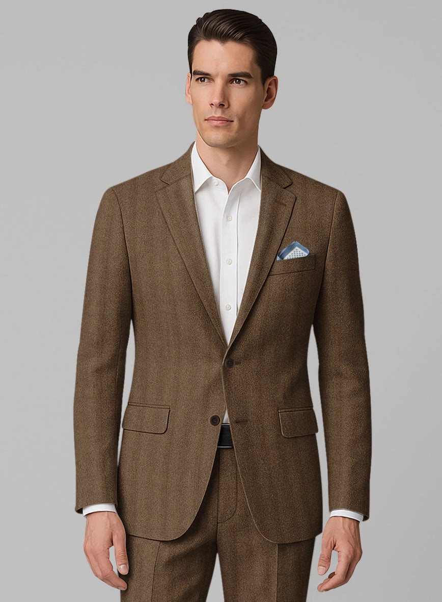 Italian Wide Herringbone Brown Tweed Suit