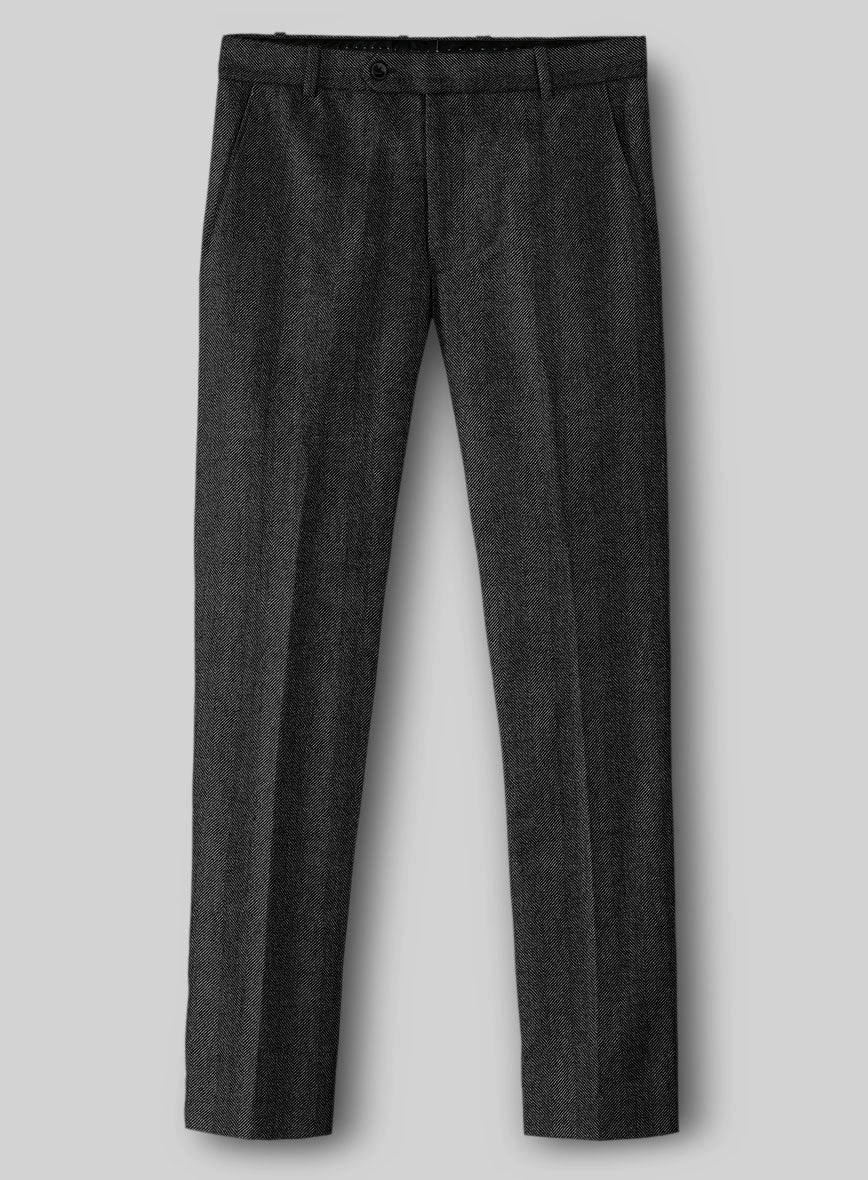 Italian Wide Herringbone Charcoal Tweed Suit