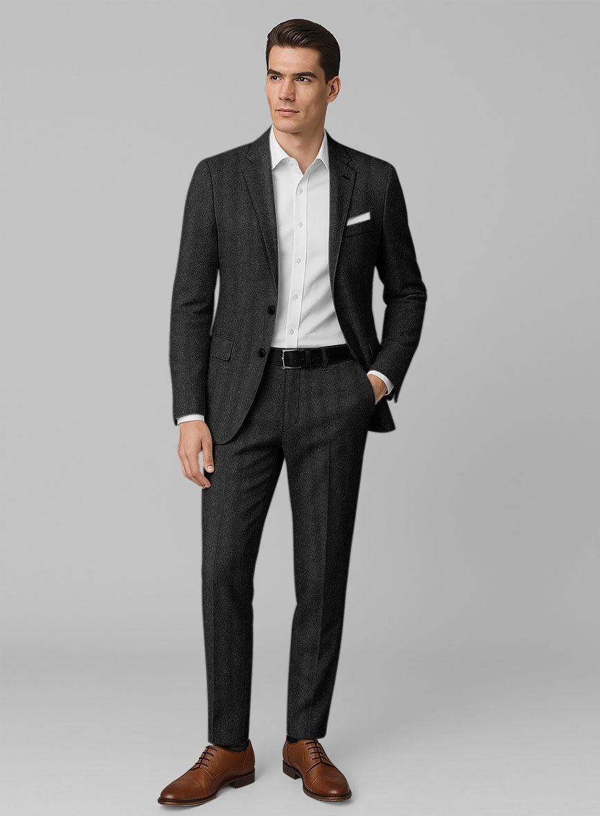 Italian Wide Herringbone Charcoal Tweed Suit