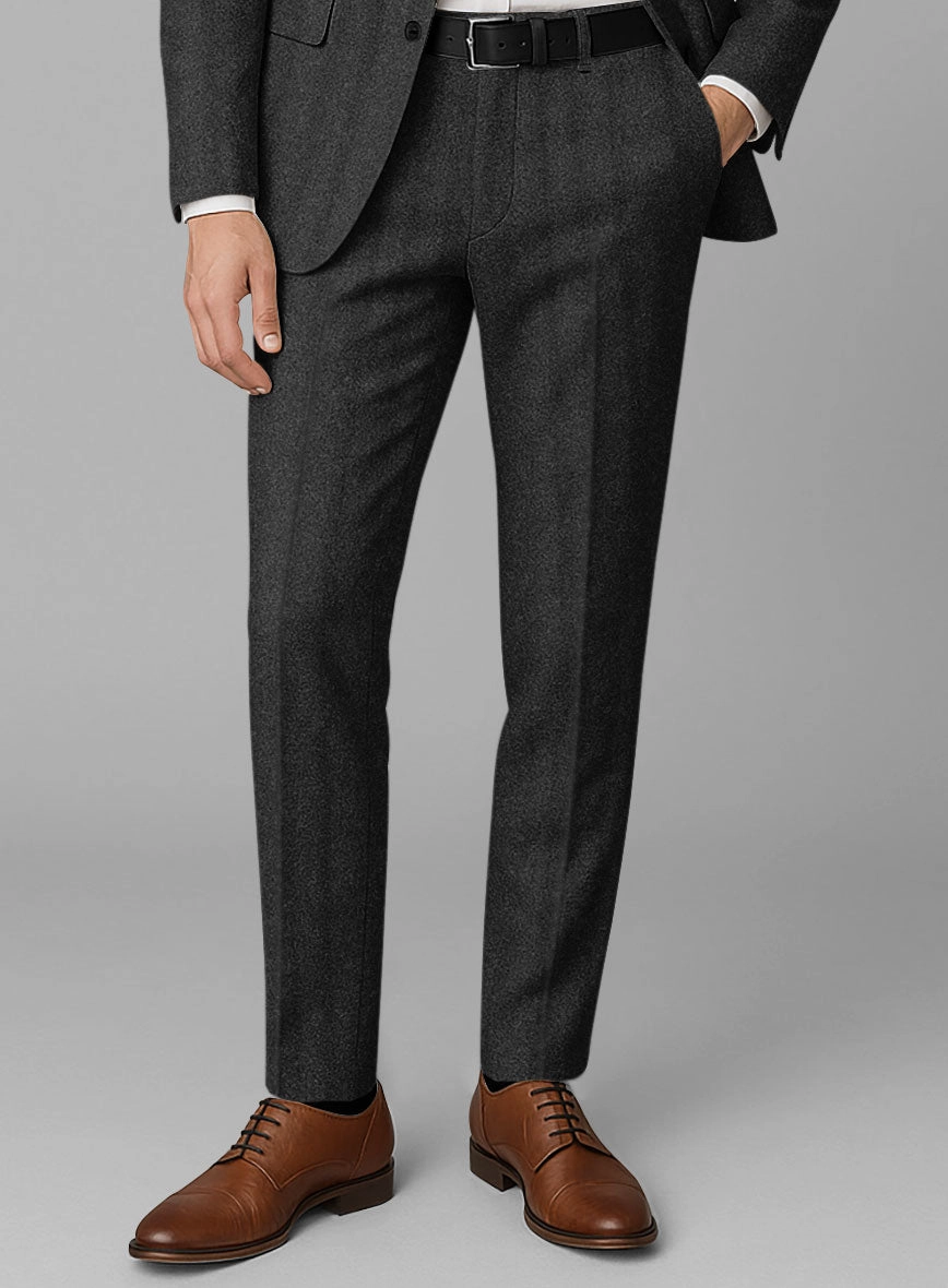 Italian Wide Herringbone Charcoal Tweed Suit