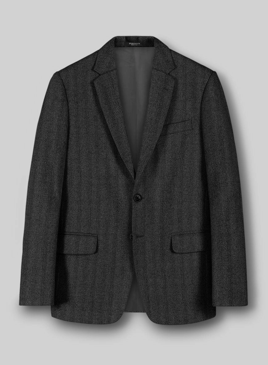 Italian Wide Herringbone Charcoal Tweed Suit
