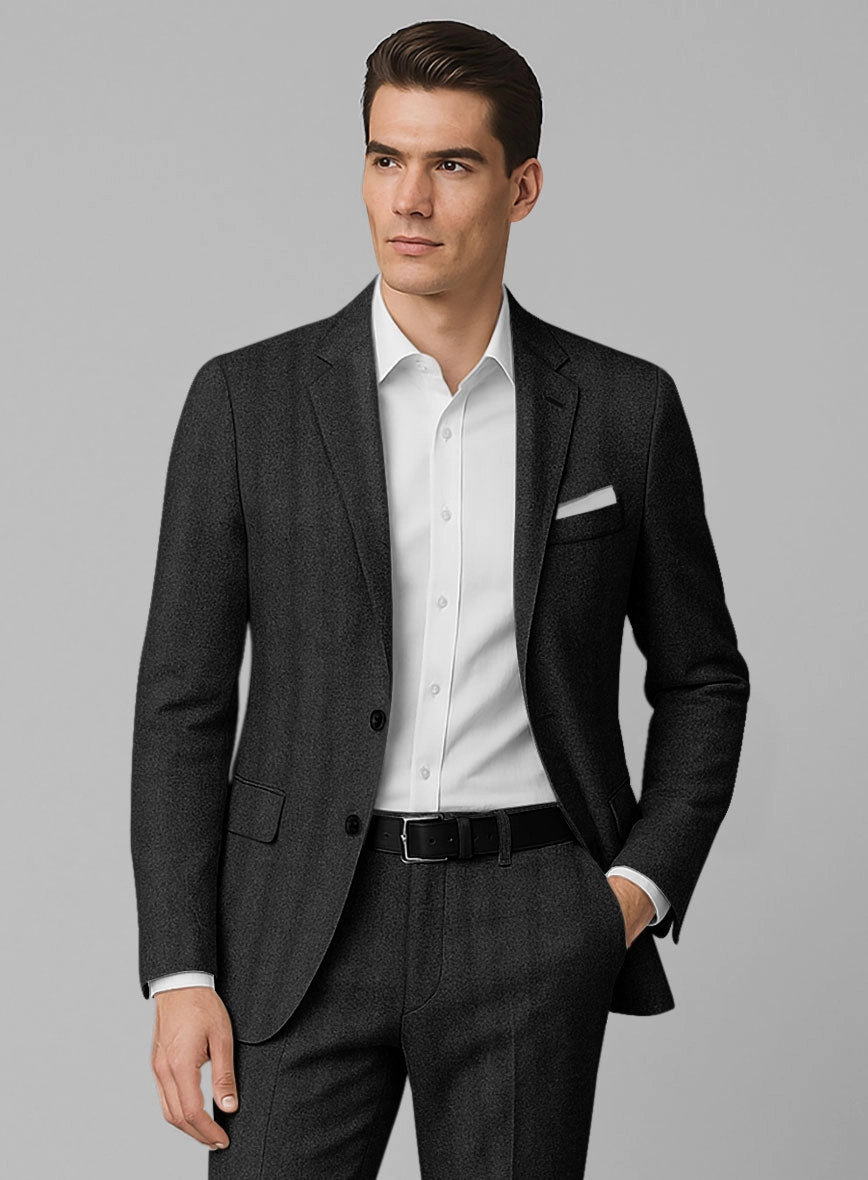 Italian Wide Herringbone Charcoal Tweed Suit