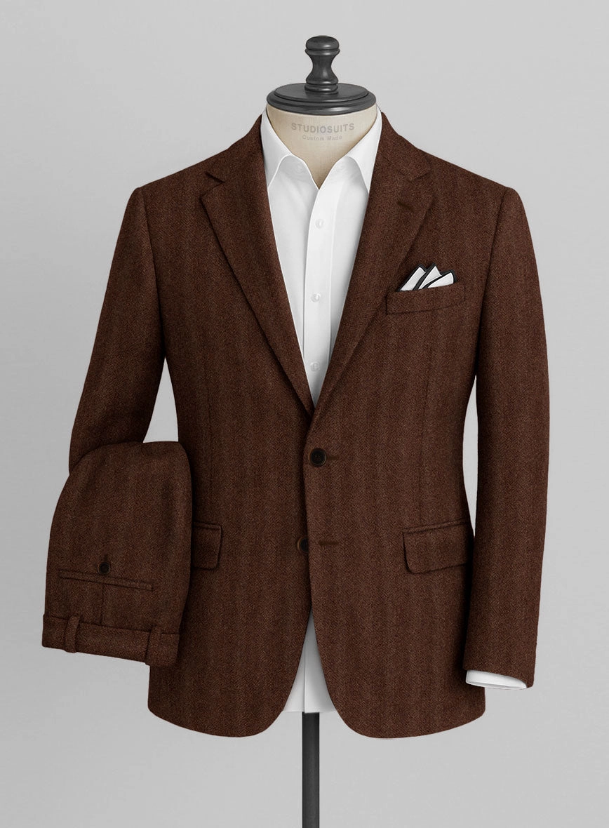 Italian Wide Herringbone Rust Tweed Suit